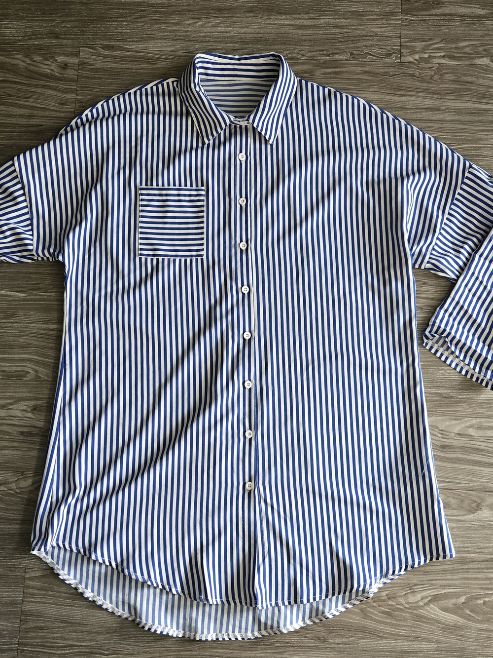 SHEIN Blue & White Vertical Stripe Casual Button-Down Shirt Dress